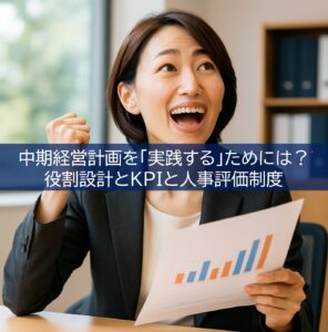 Read more about the article 中期経営計画Day4｜中期経営計画と評価制度・役割設計の“ズレ”を防ぐ方法【中長期経営計画実行支援/経営計画書/離職率低下/AIによる業務改善/リーダー育成/人材確保】