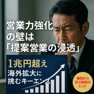 Read more about the article キーエンス、売上高1兆円突破｜海外展開に“提案営業の壁”、成長の鍵は「組織体制の改善」【中長期経営計画実行支援/経営計画書/離職率低下/AIによる業務改善/リーダー育成/人材確保】